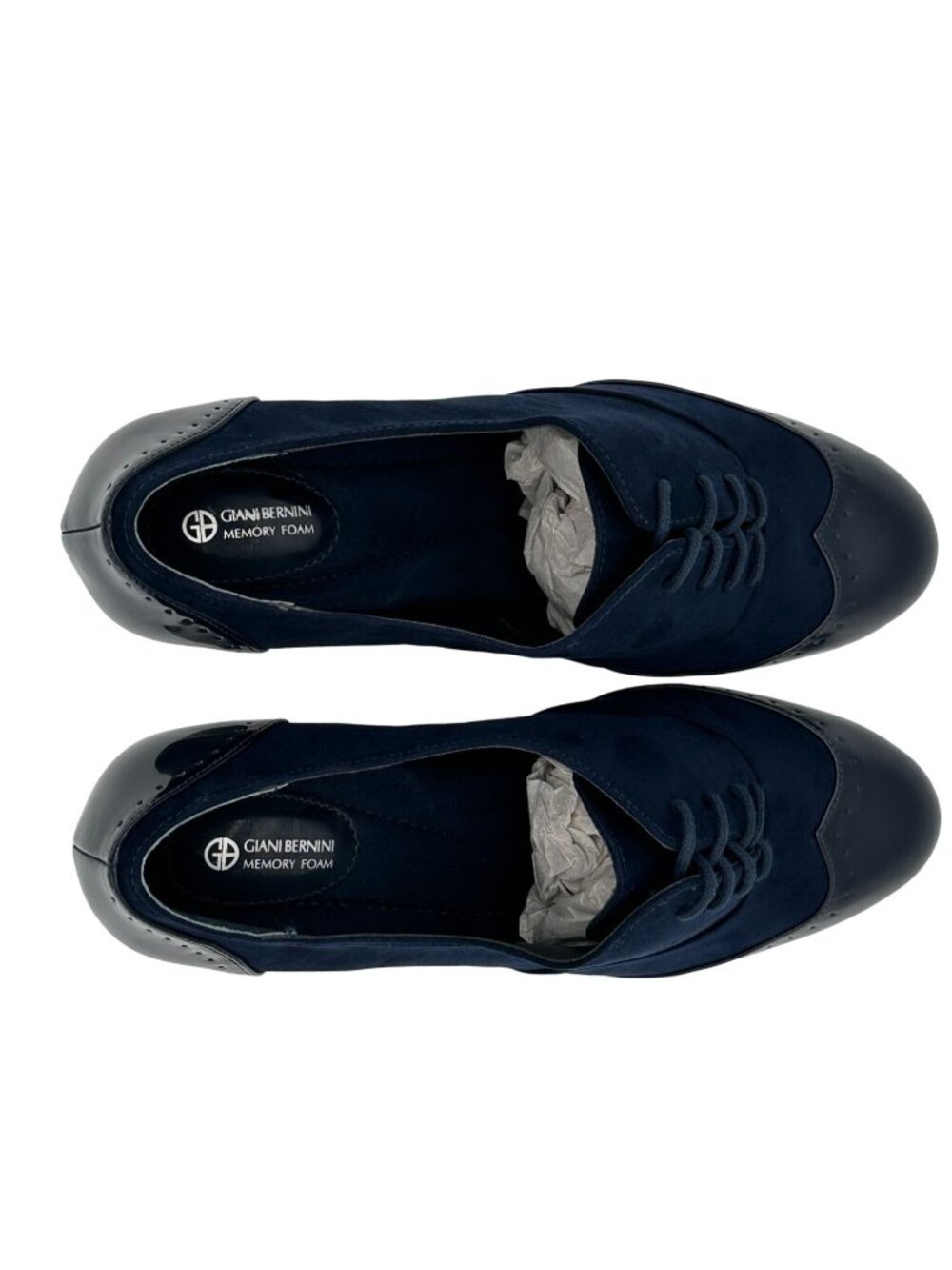 Giani Bernini Heels Womens Size 11 Lace-Up Oxfords Navy Suede Patent Leather - Picture 6 of 15